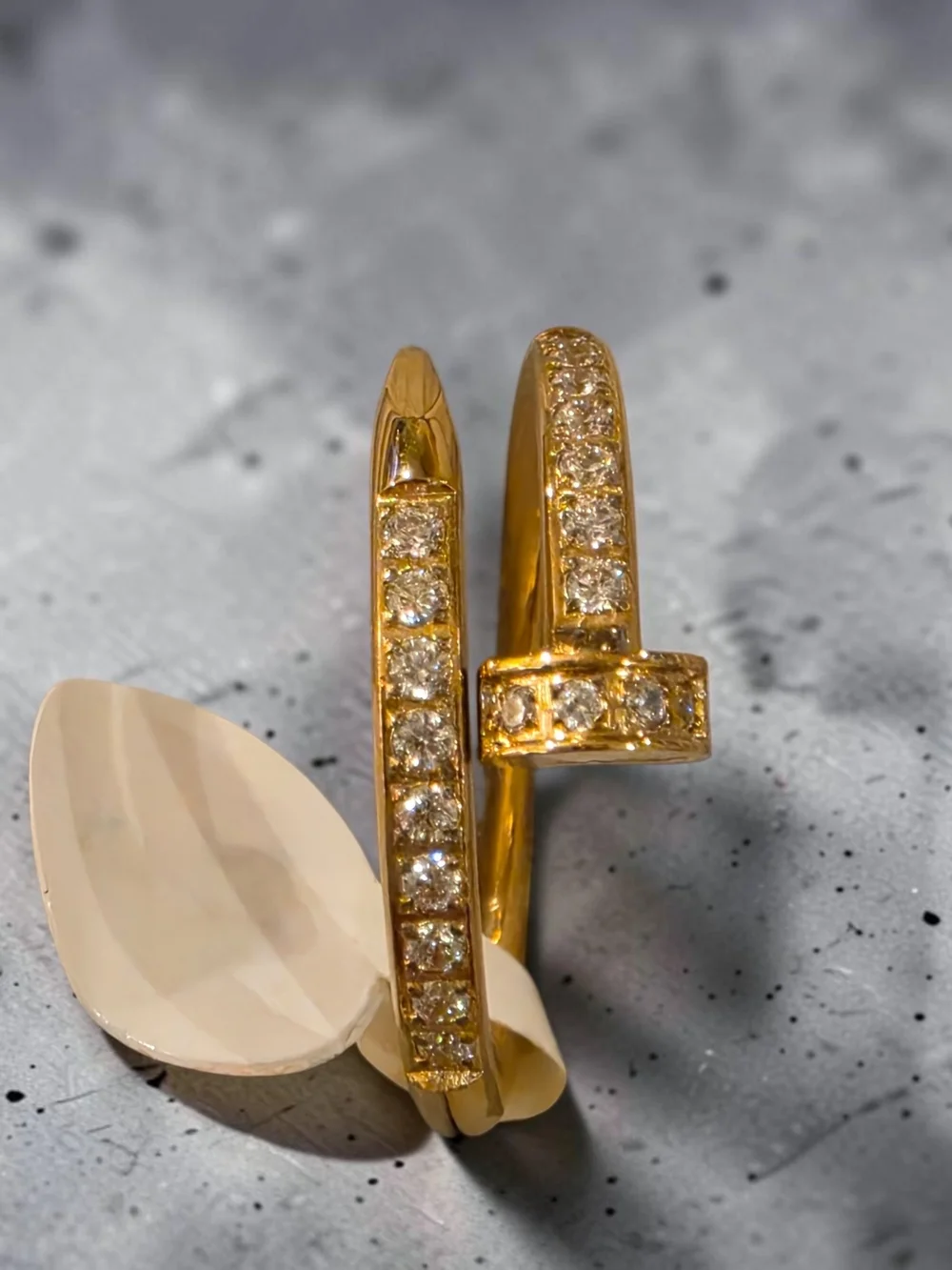 Gold Pavé Nail Wrap Ring with Clear Stones - Women Jewelry